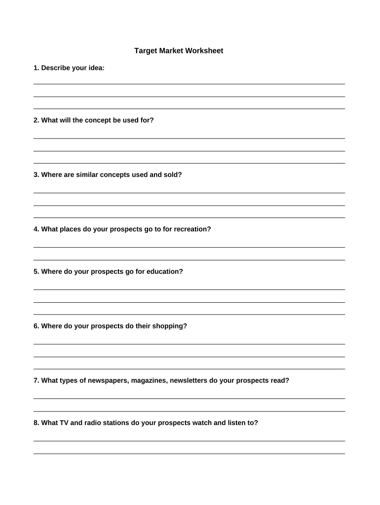 Target Market Worksheet  Form