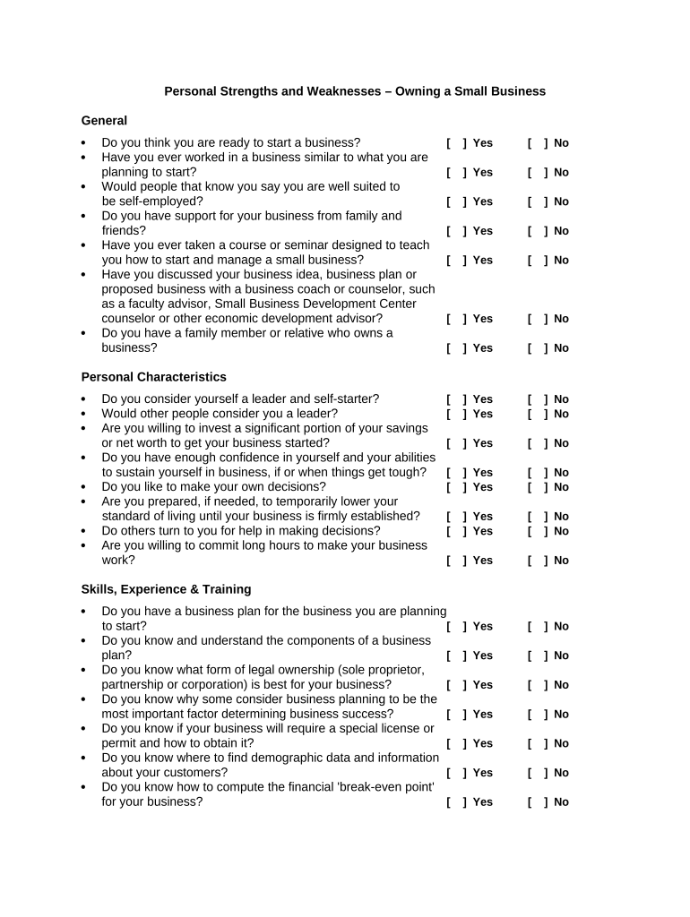 Strengths Small Business  Form