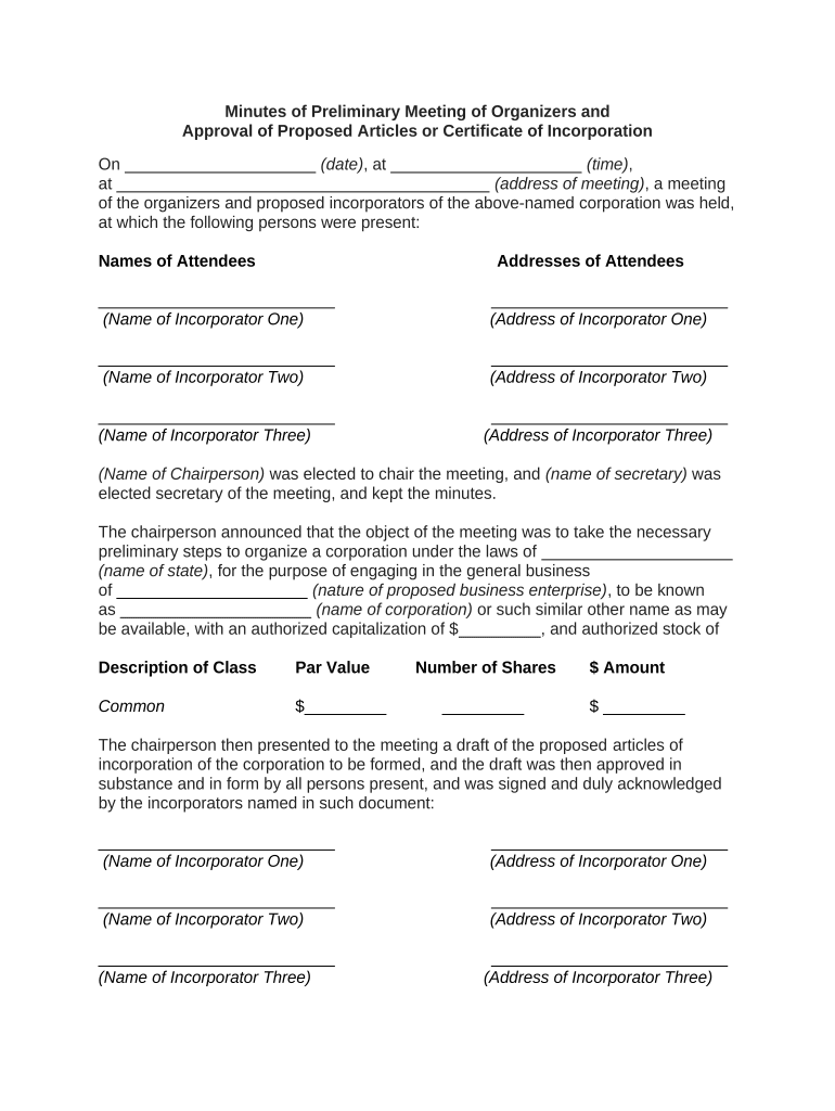 Preliminary Meeting  Form