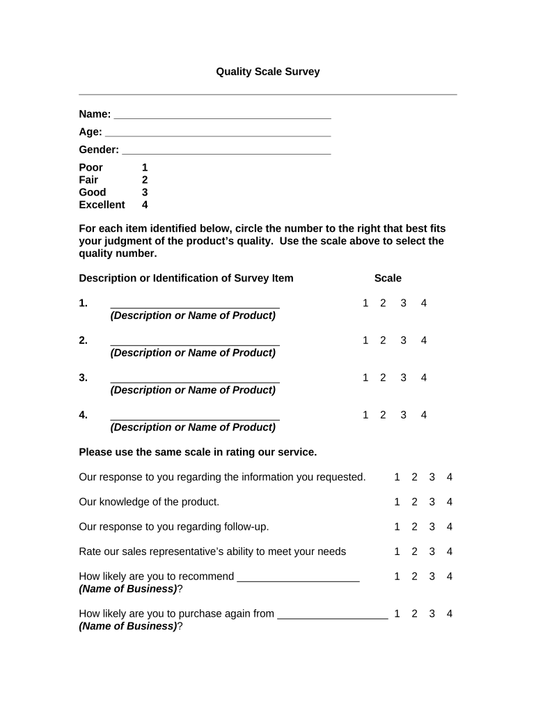 Quality Scale Survey  Form