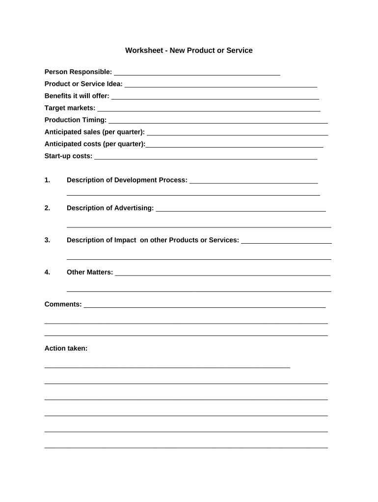 Worksheet New Product or Service  Form