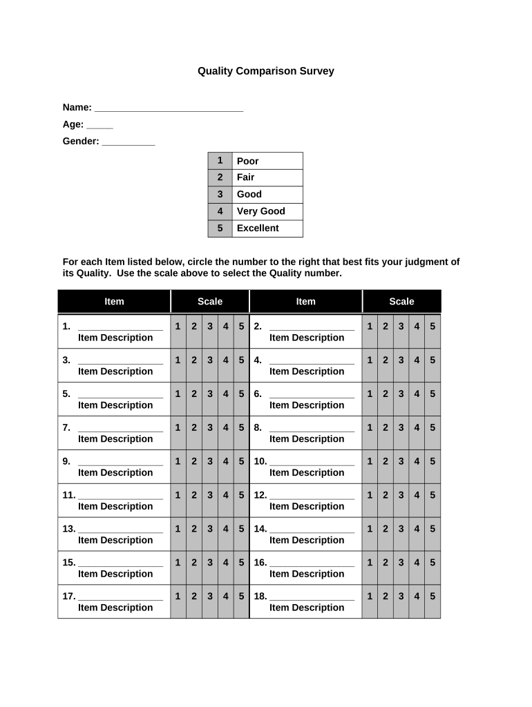 Quality Comparison Survey  Form