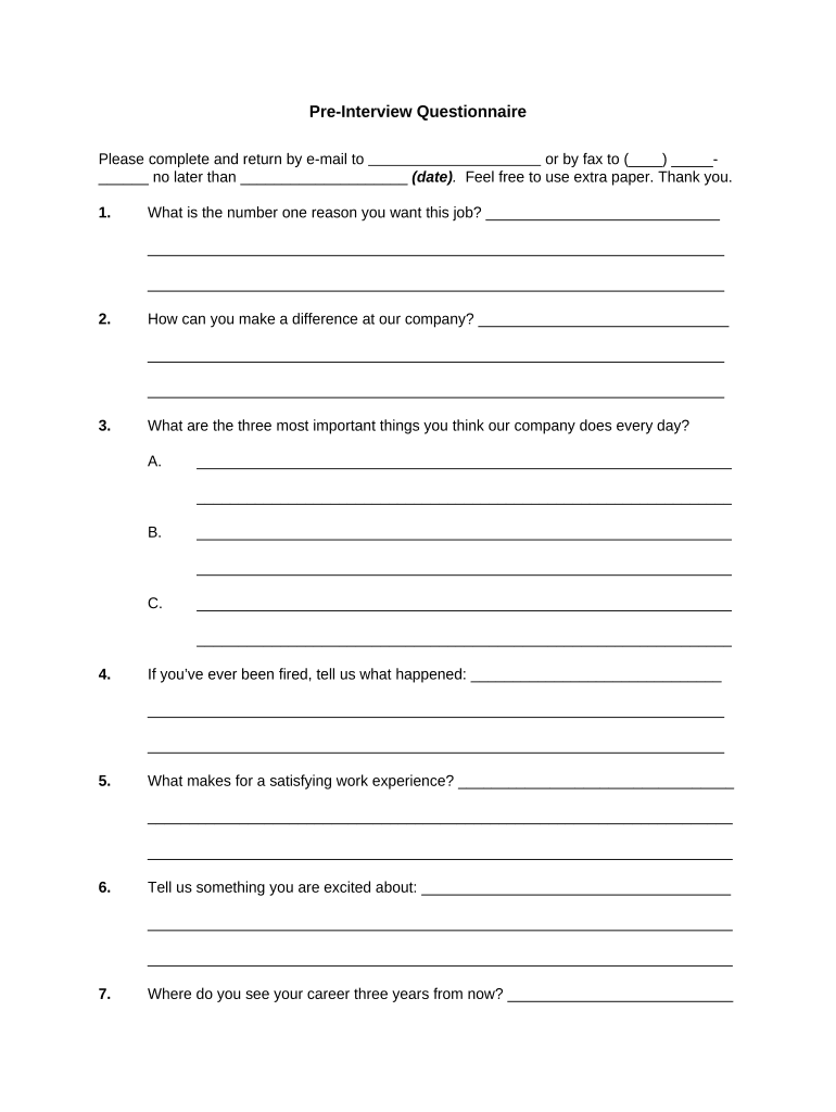 Pre Interview Questionnaire  Form