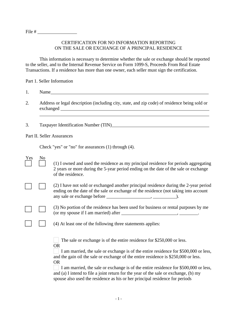 Certification No Information Reporting Form