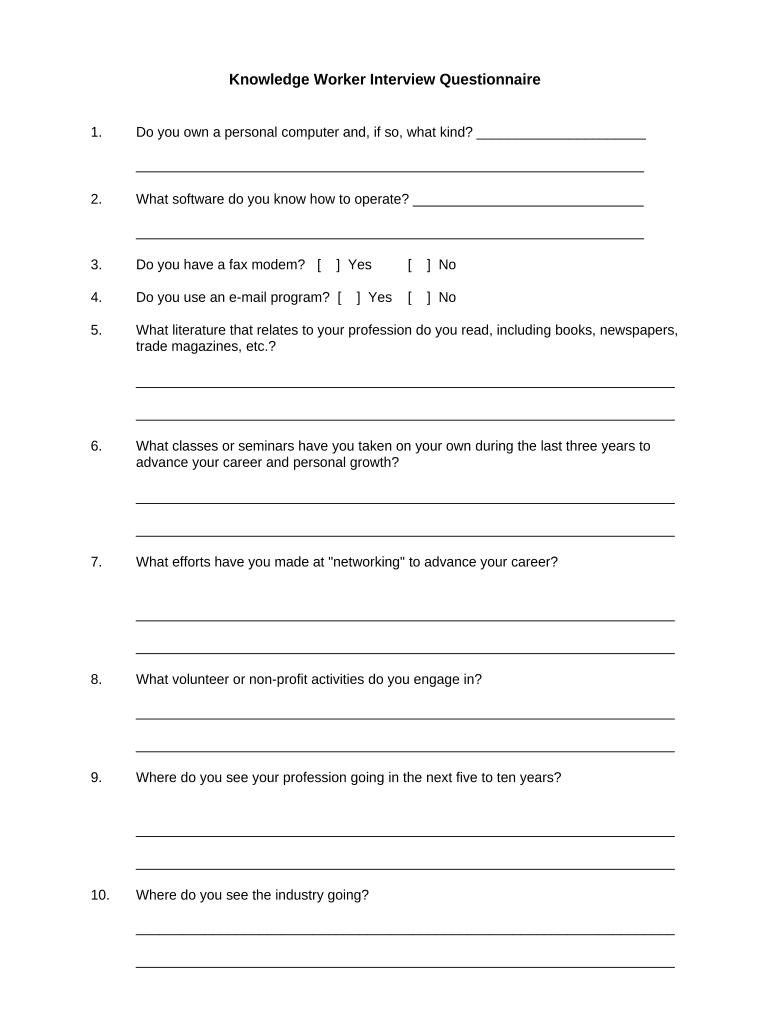 Knowledge Worker Interview Questionnaire  Form