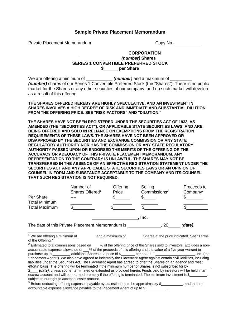 Placement Memorandum  Form