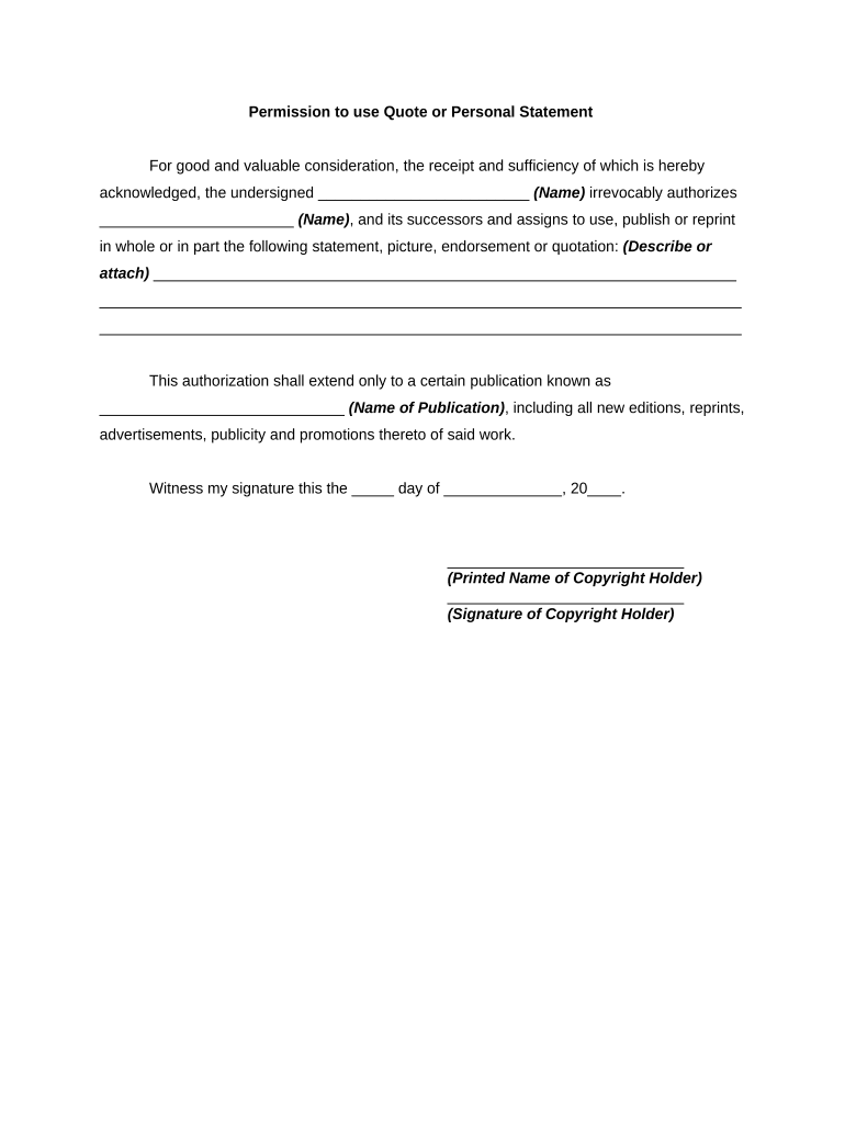 Permission to Use Quote or Personal Statement  Form
