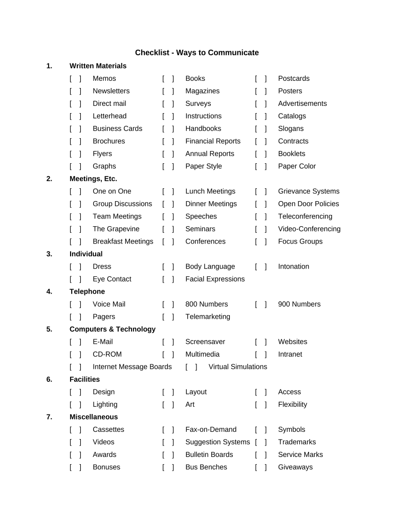 Checklist Ways to Communicate  Form