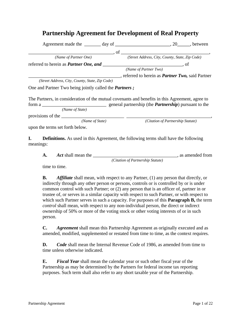 Partnership Agreement Real Form