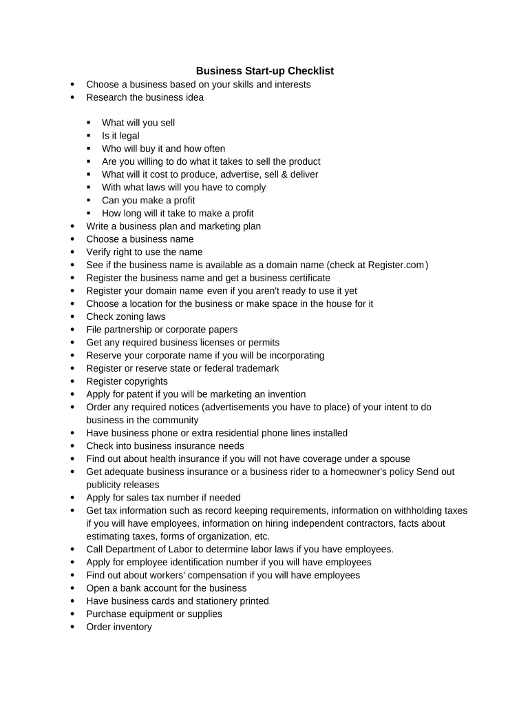Start Up Checklist  Form