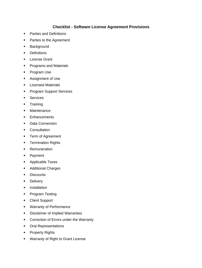 Checklist Software License  Form