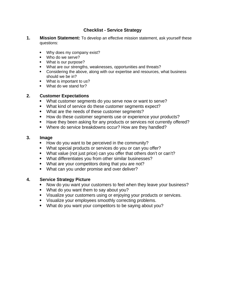 Checklist Service Strategy  Form