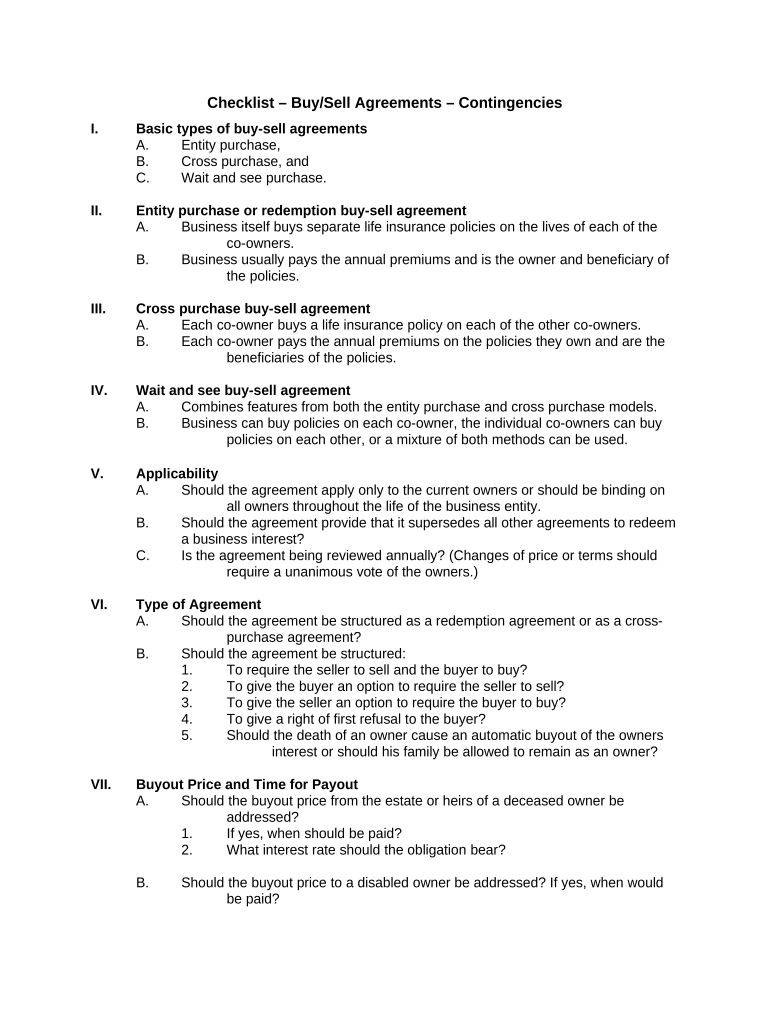 Buysell Agreements  Form