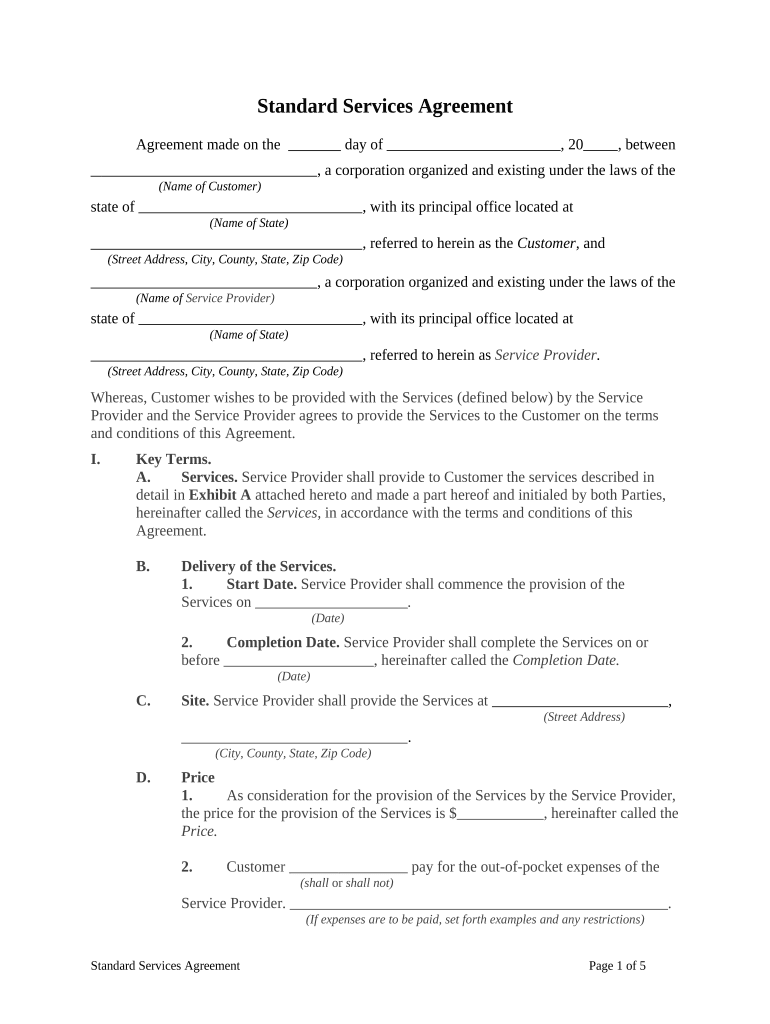 Standard Services Agreement  Form