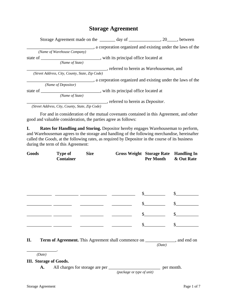 Storage Agreement  Form