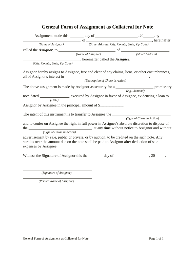 Collateral Assignment  Form