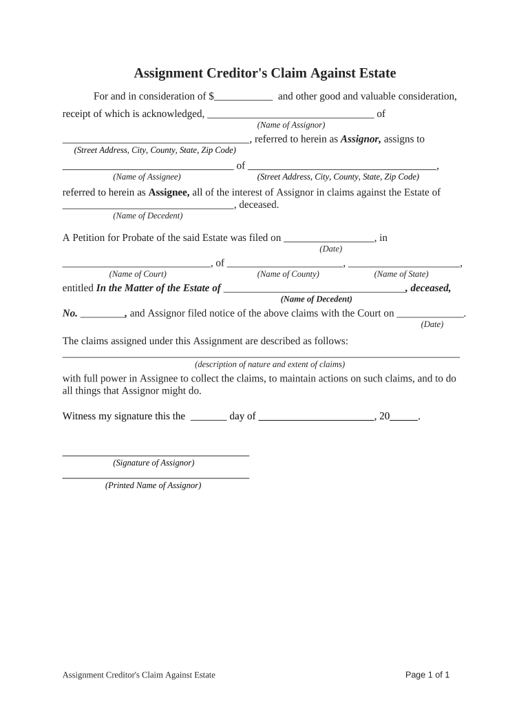 Assignment Creditor  Form
