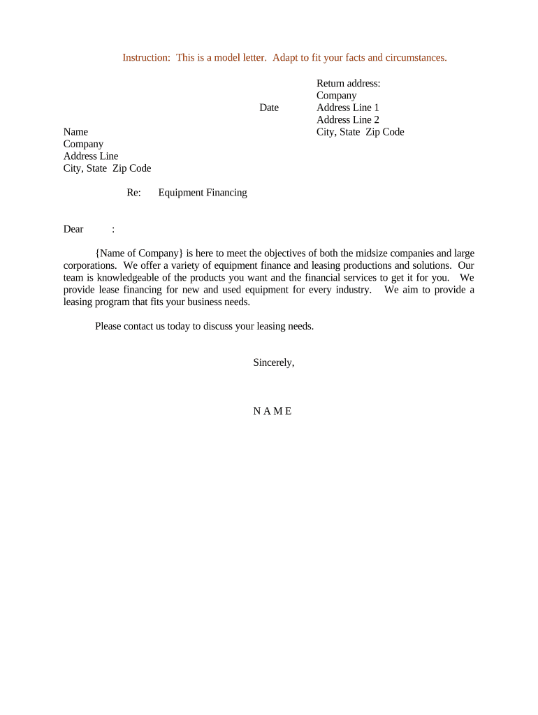 Sample Letter Financing  Form