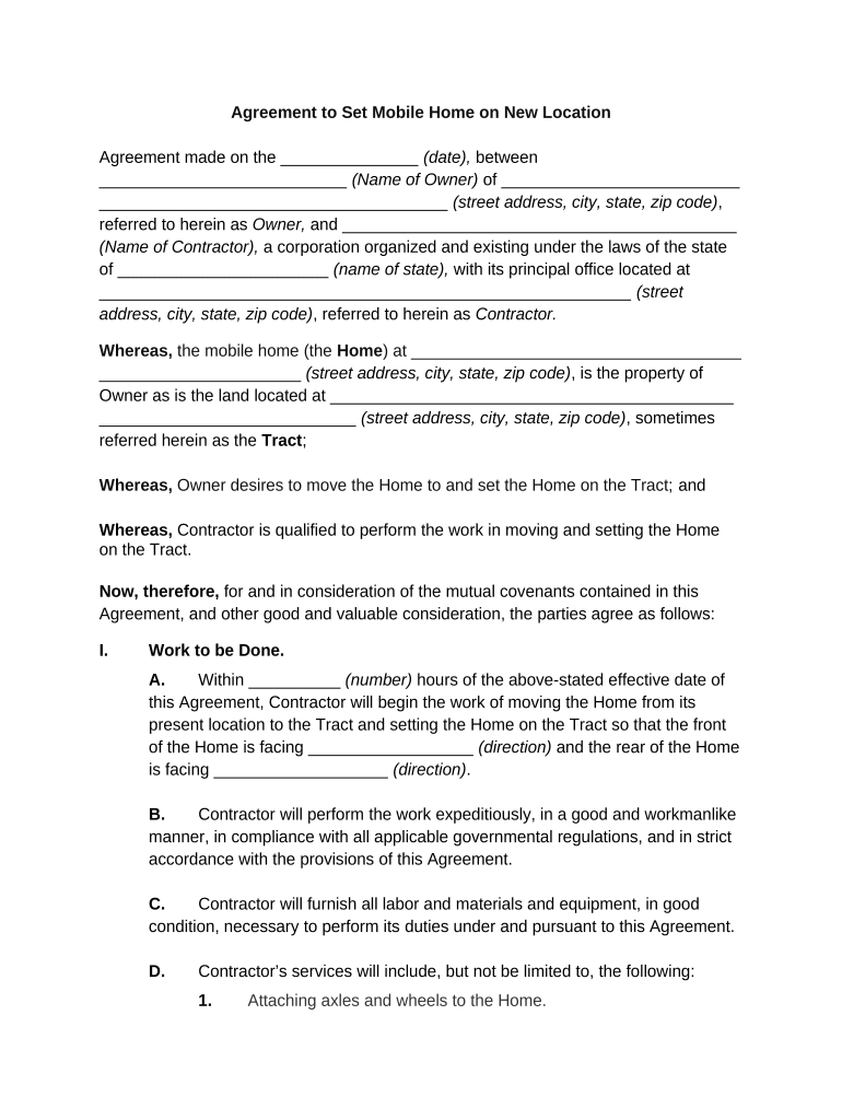 Agreement Mobile Home  Form