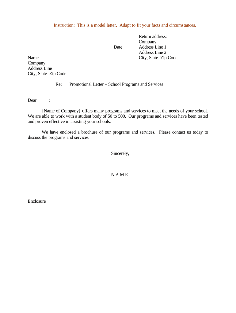 Sample Letter for Promotional Letter School Programs and Services  Form