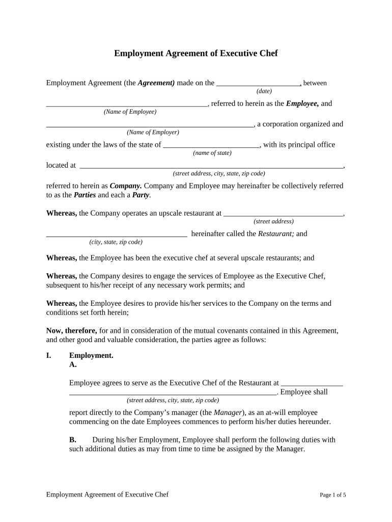 Employment Agreement Executive  Form