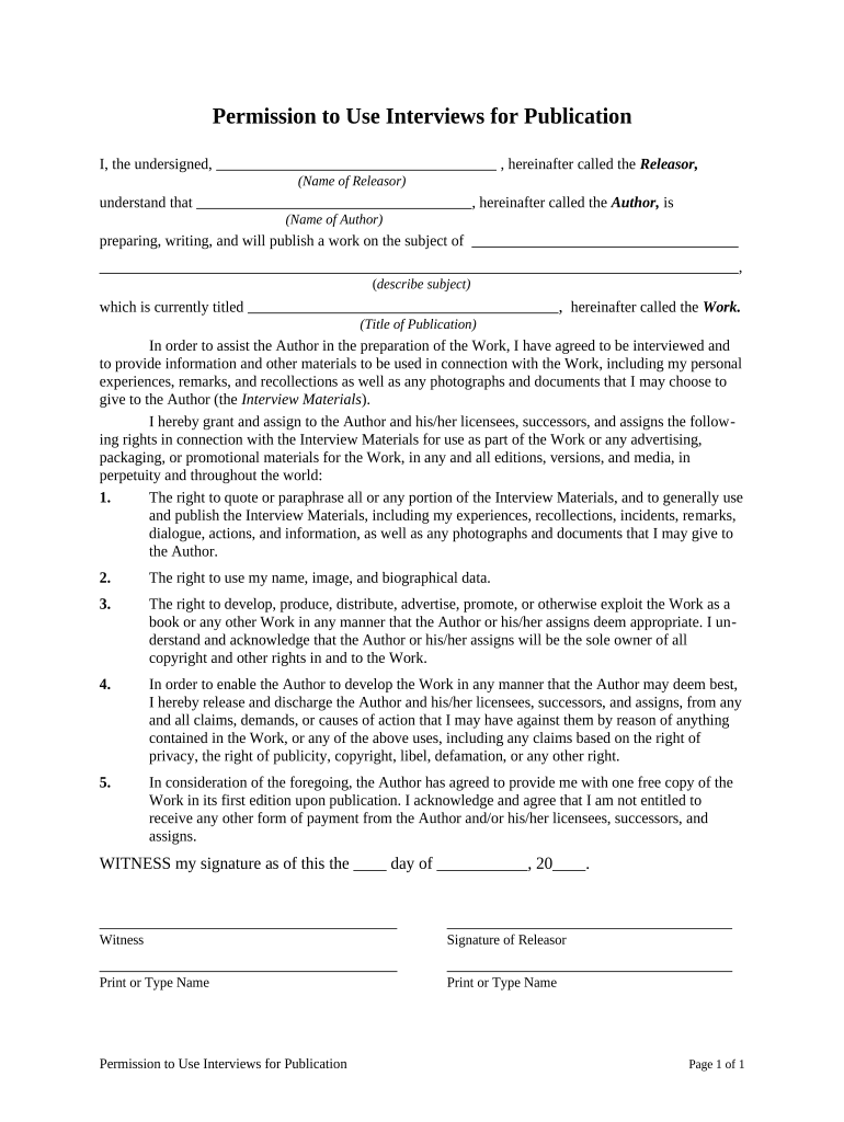 Permission to Use Interviews for Publication  Form