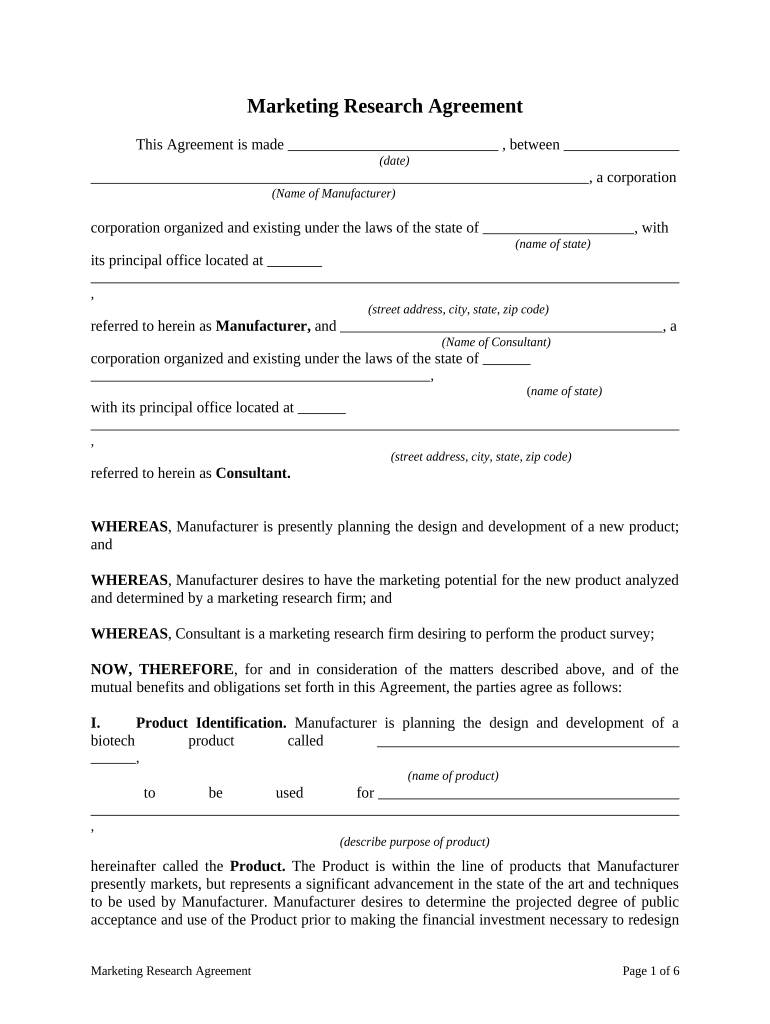 Marketing Research Agreement  Form