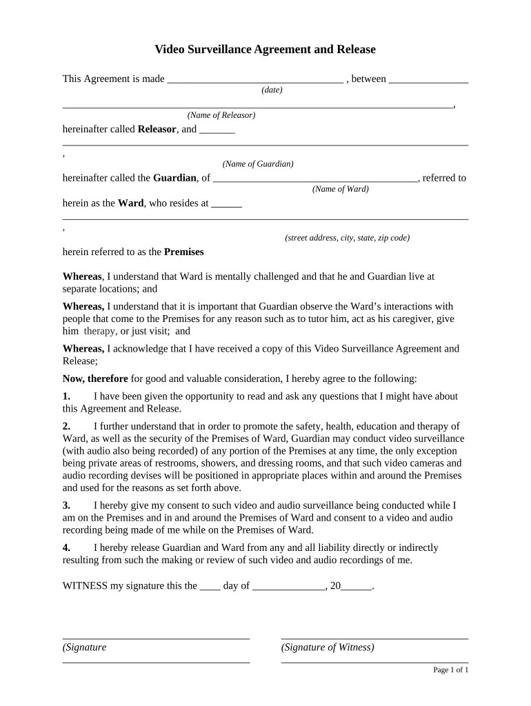 Video Surveillance Agreement  Form