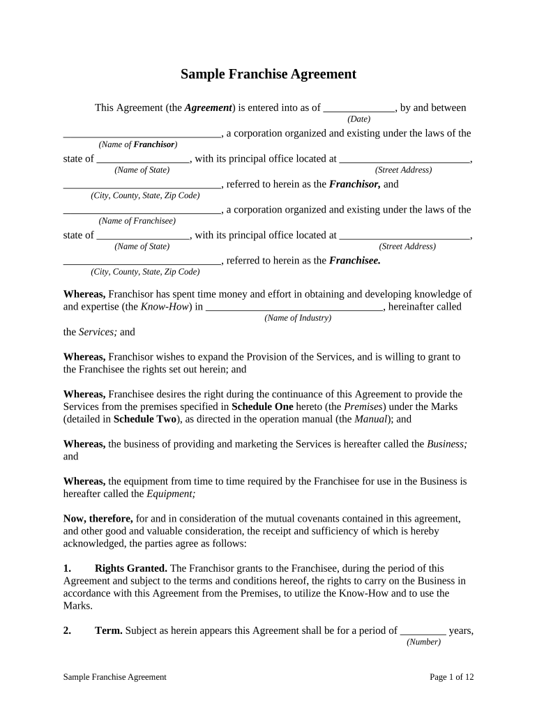 Franchise Agreement  Form