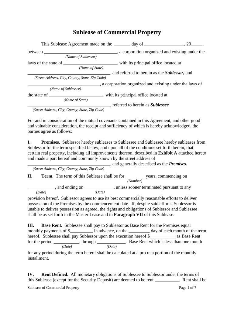 Sublease Commercial Property  Form