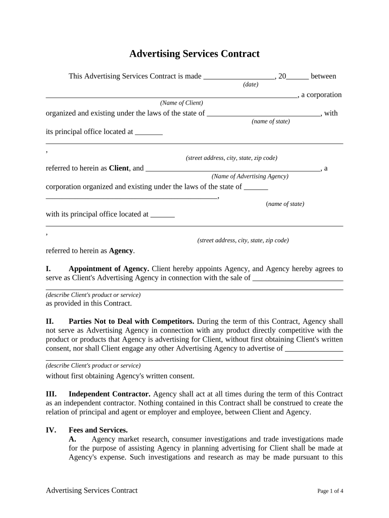 Advertising Services Contract  Form