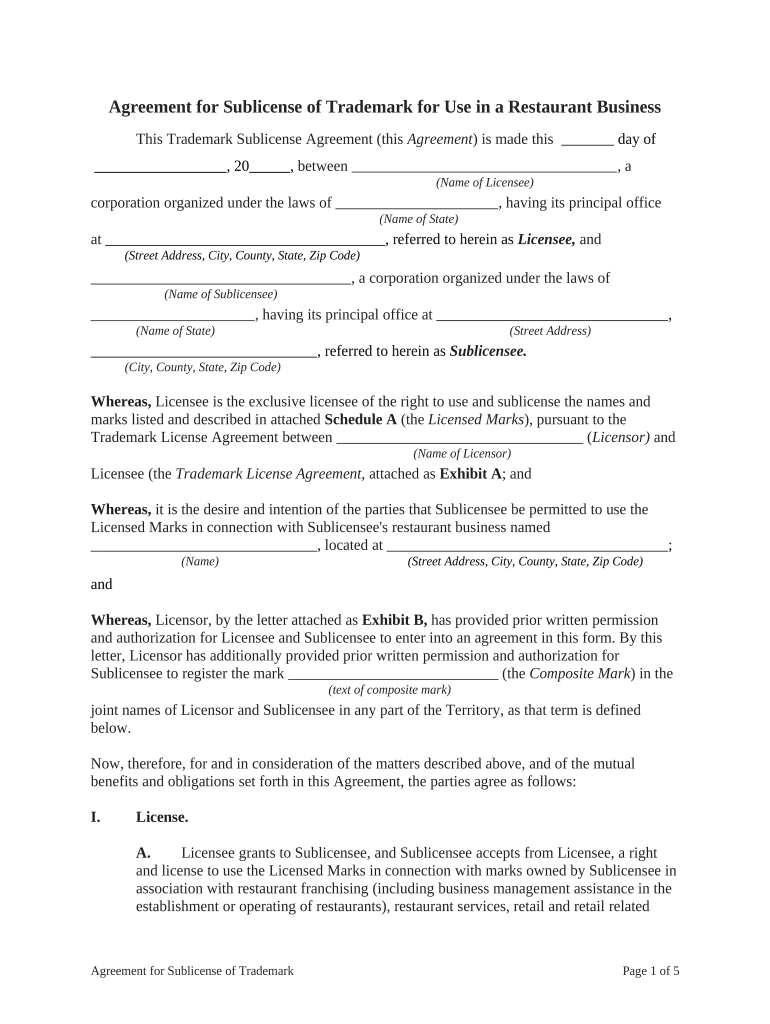 Trademark Use Agreement  Form