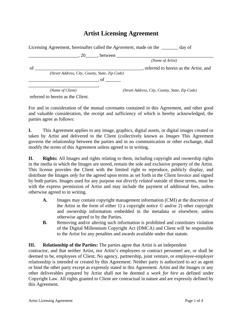 Artist Licensing Agreement  Form