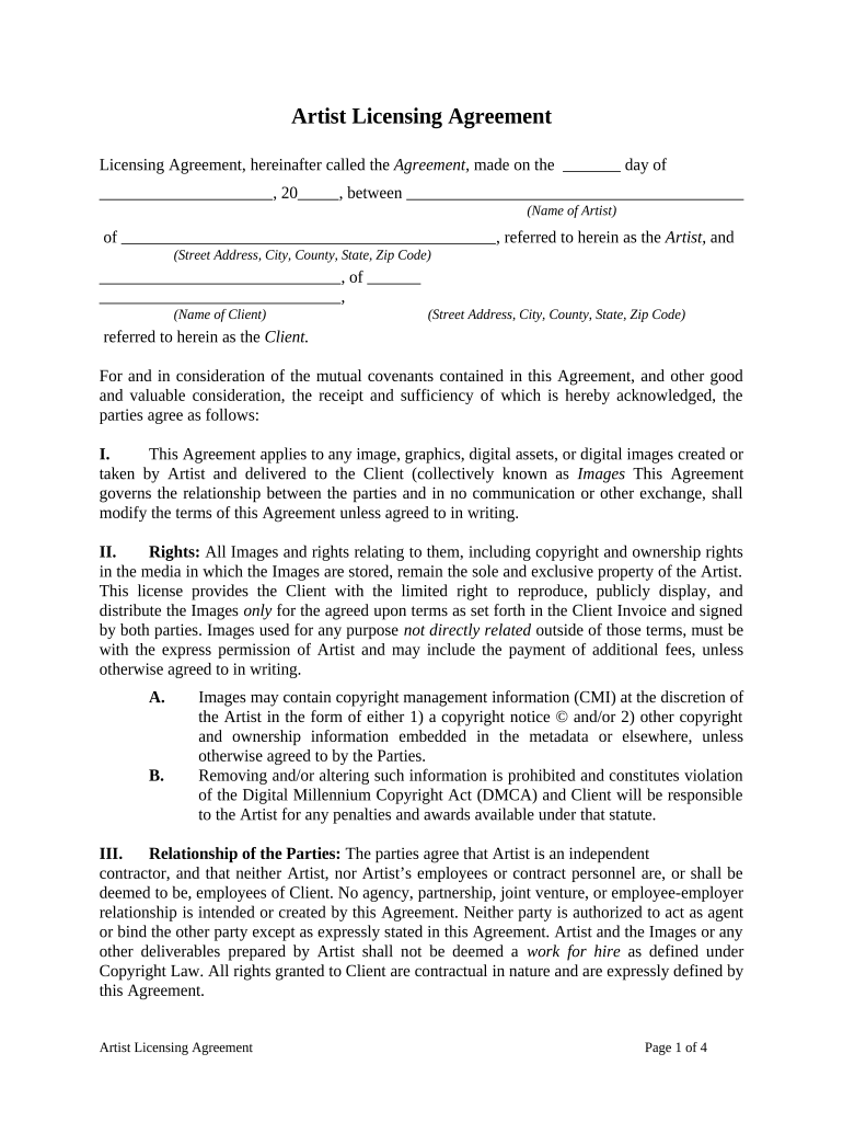 Artwork License Agreement Template