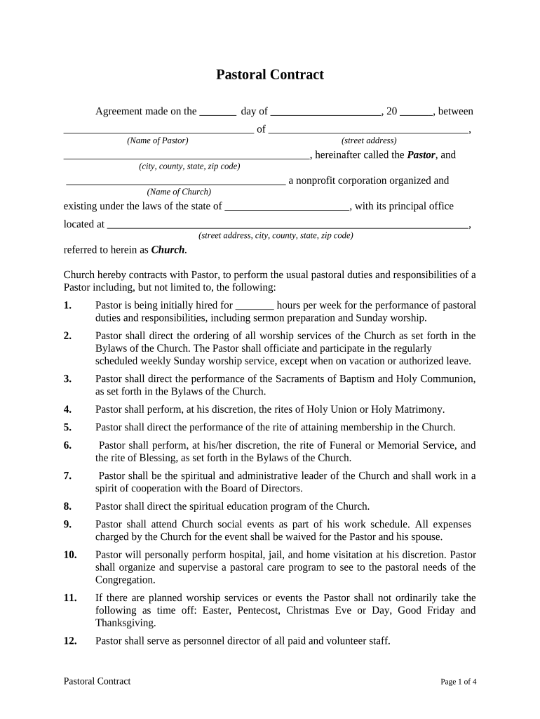 Sample Pastor Contract  Form