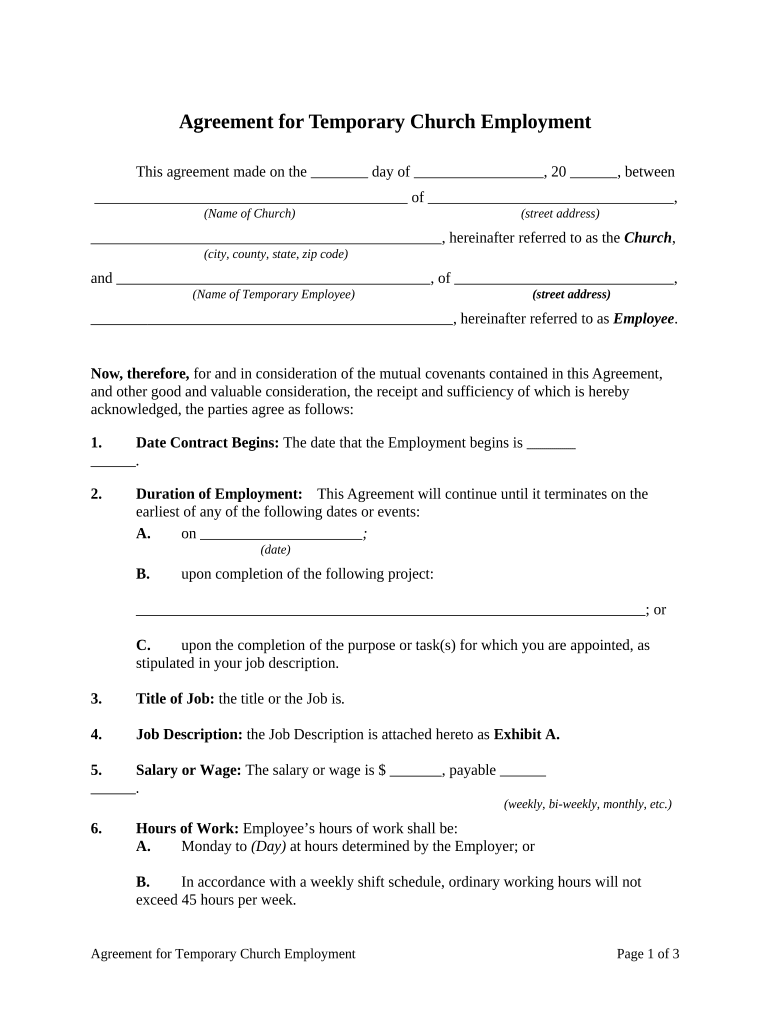 Agreement Temporary  Form