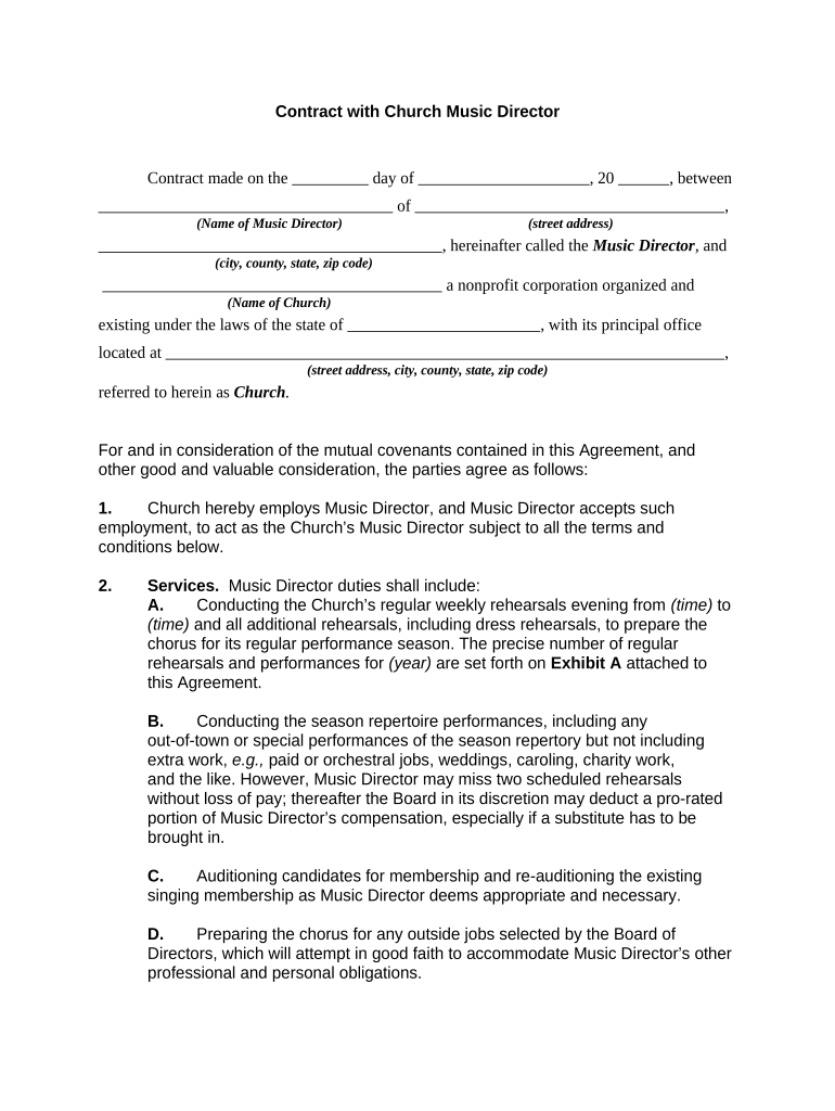 Church Musician Contract  Form