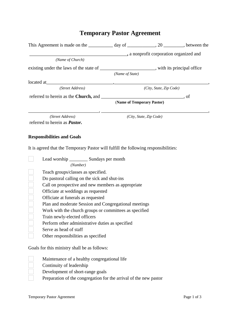 Temporary Agreement  Form