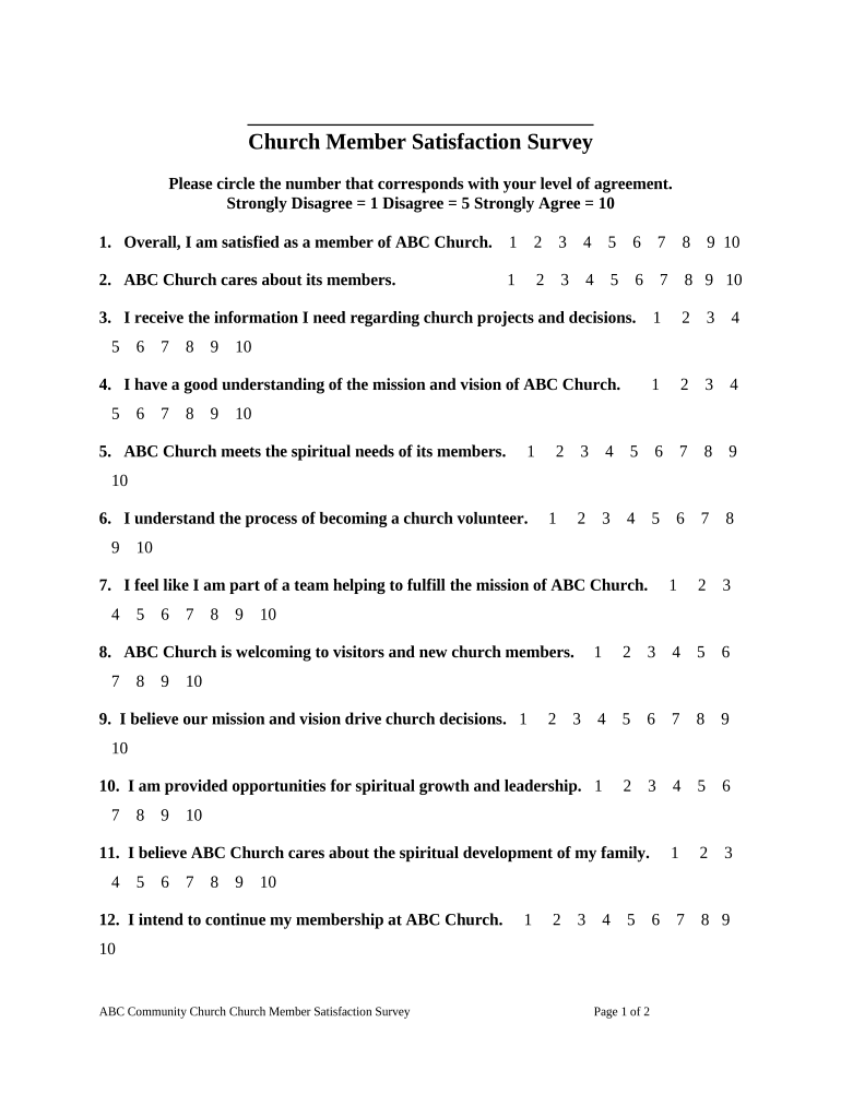 Church Member Satisfaction Survey  Form