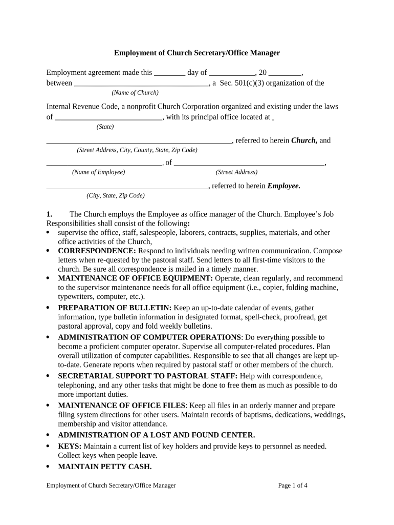 Employment of Church SecretaryOffice Manager  Form