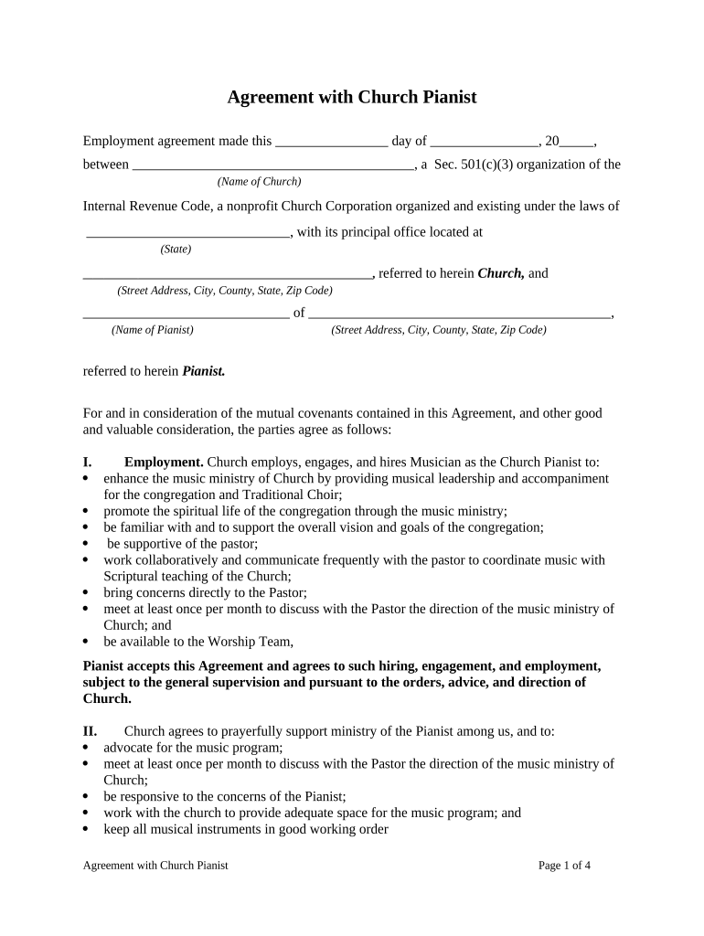 Agreement with Church Pianist  Form