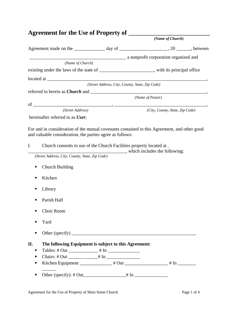 Agreement for Use of Property  Form