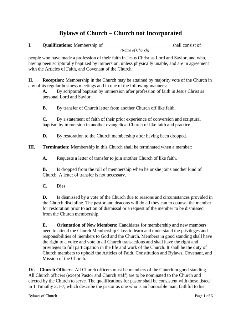 Church Constitution and Bylaws PDF  Form
