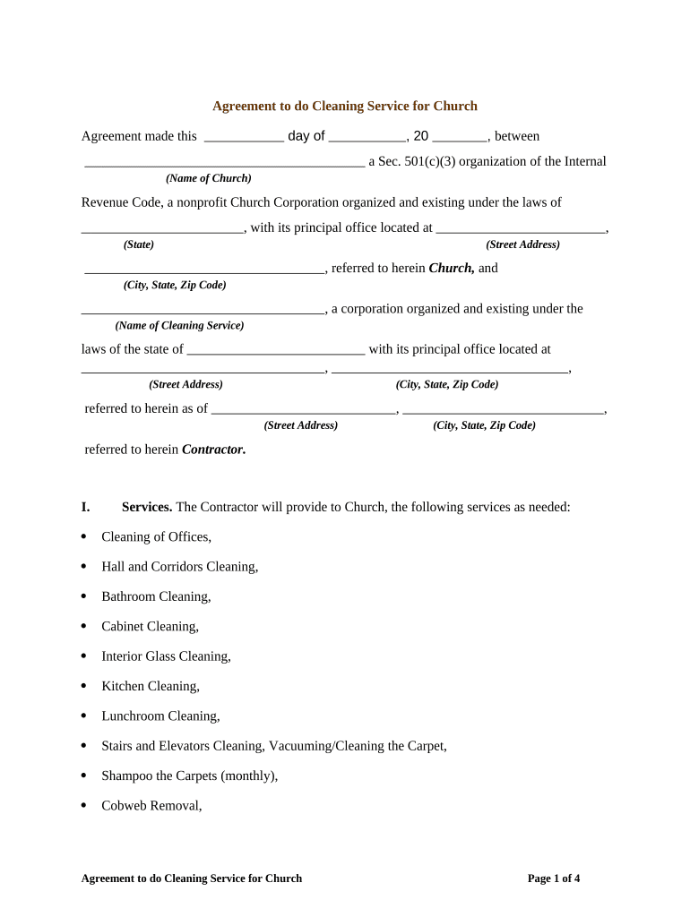 Agreement Cleaning  Form