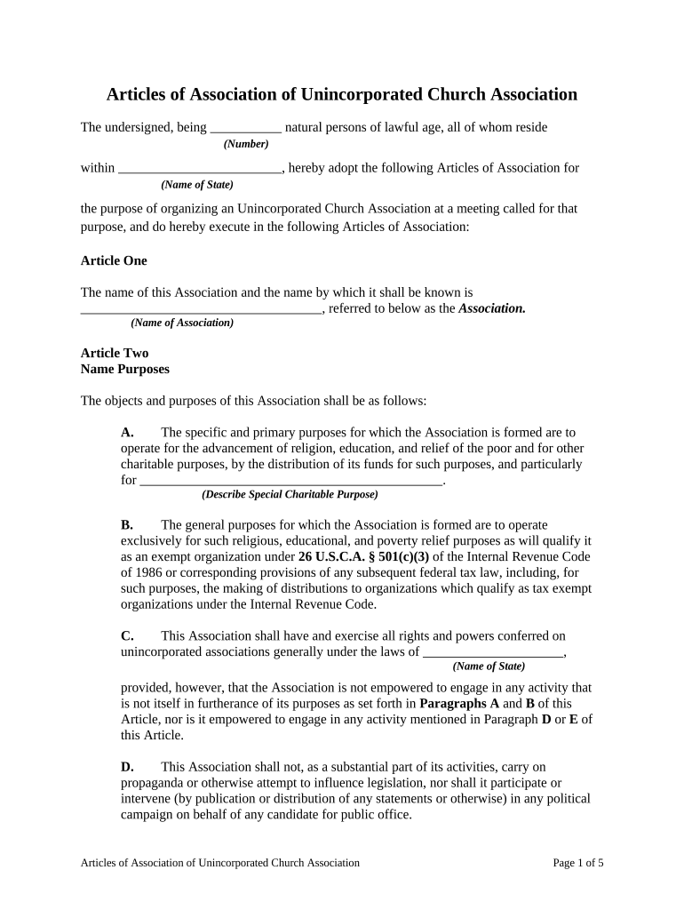 Unincorporated Association Template  Form