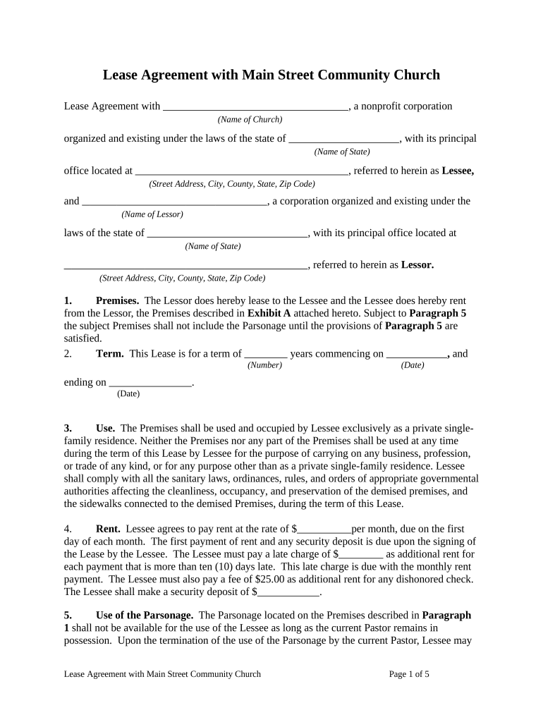 Lease Agreement with a Community Church  Form