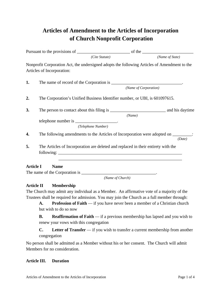 Articles Amendment  Form