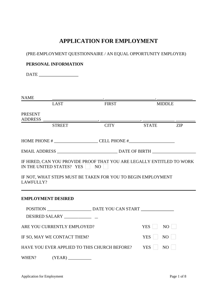 Application for Employment  Form