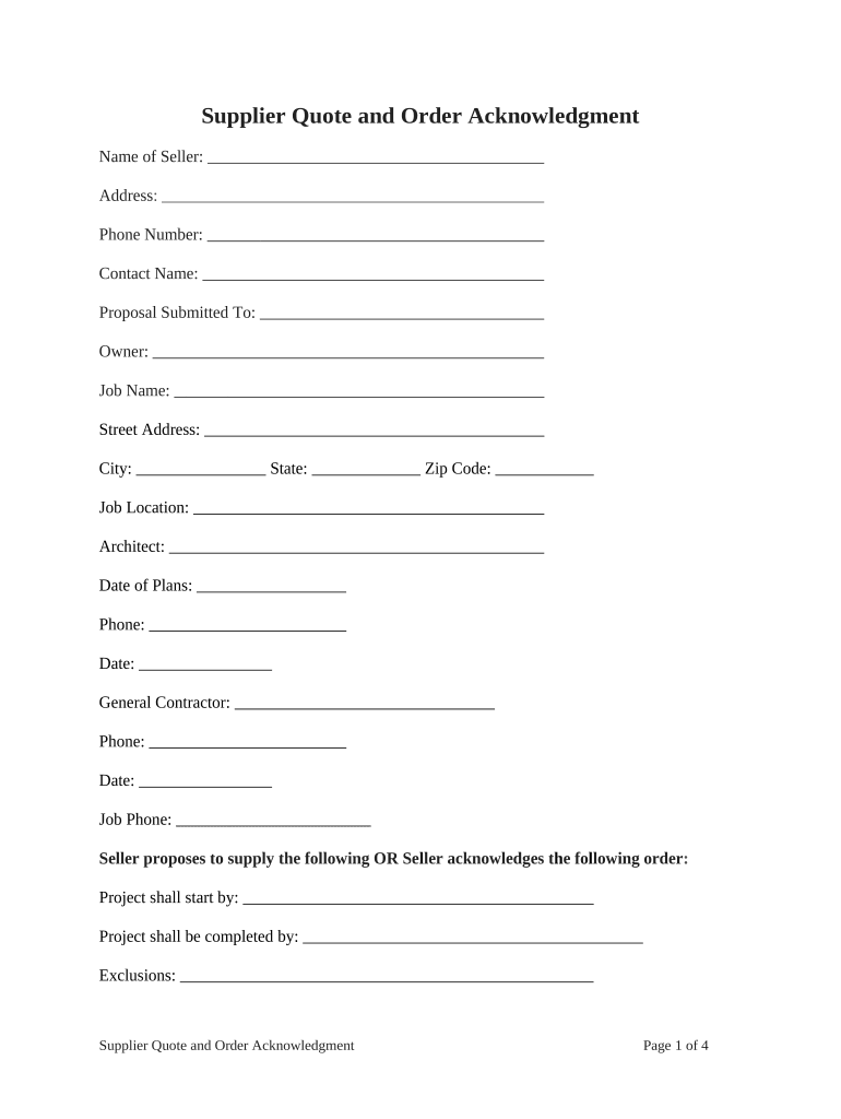Supplier Quote and Order Acknowledgment  Form