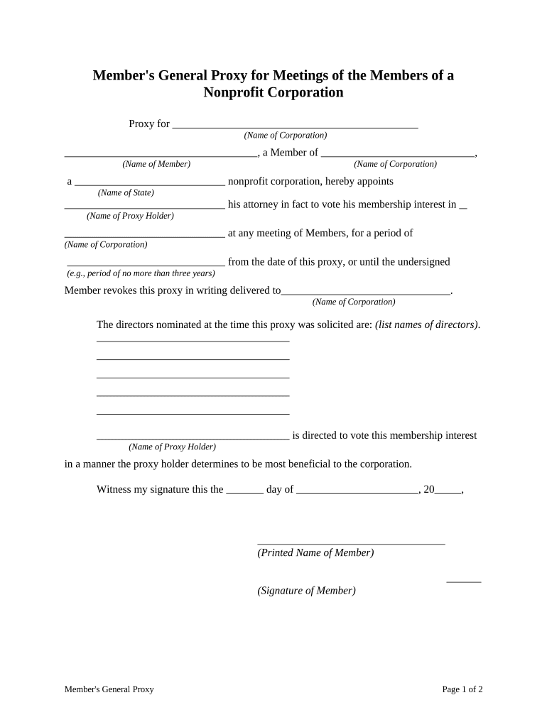 General of Corporation  Form